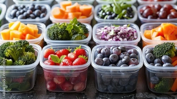 Fototapeta Assorted Fresh Vegetables and Ingredients in Bowls on Table generated with AI