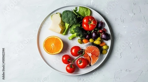 Fototapeta Fresh vegetable and fruit platter with vibrant colors generated with AI