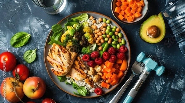 Fototapeta Healthy and Balanced Meal with Various Nutrients and Ingredients generated with AI