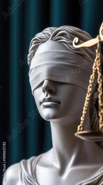 Fototapeta A symbolic statue of justice where the blindfold is being removed, representing transparency and reform in law, justice unveiling, legal reform clarity