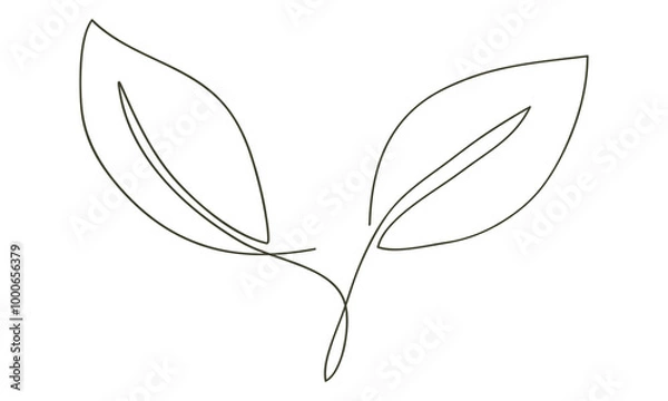 Fototapeta Leaves hand drawn line art one continuous.Vector illustration