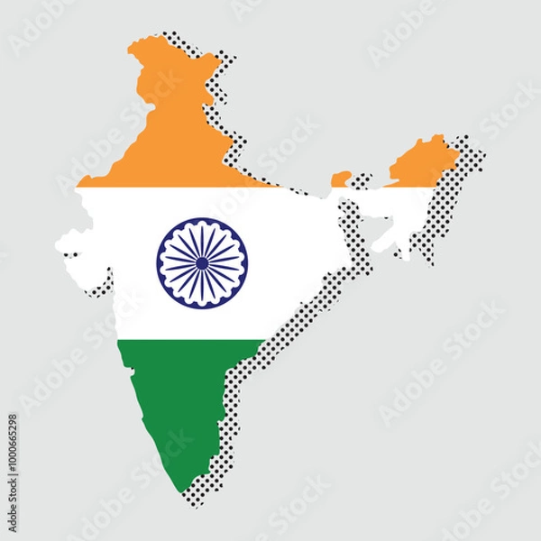 Obraz India Map with india flags and black halftone dotted shadow Illustration - Vector