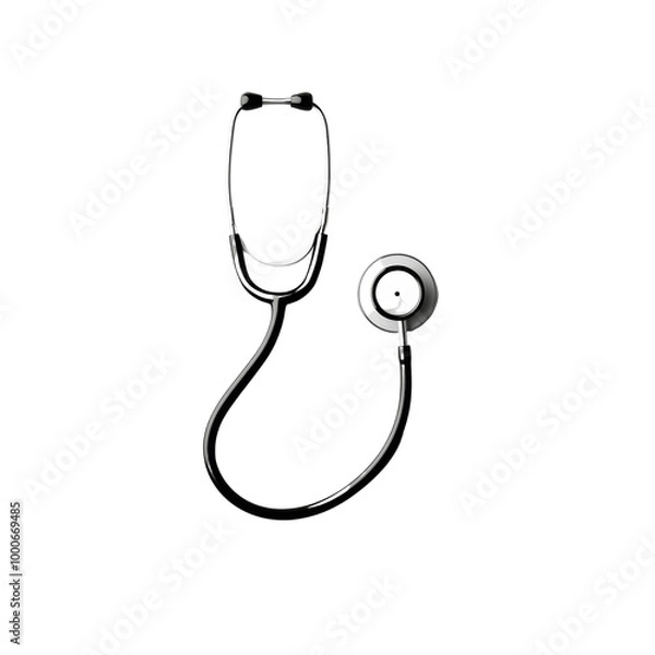 Fototapeta A black stethoscope on a white background, symbolizing healthcare and medical equipment used by doctors and nurses.
