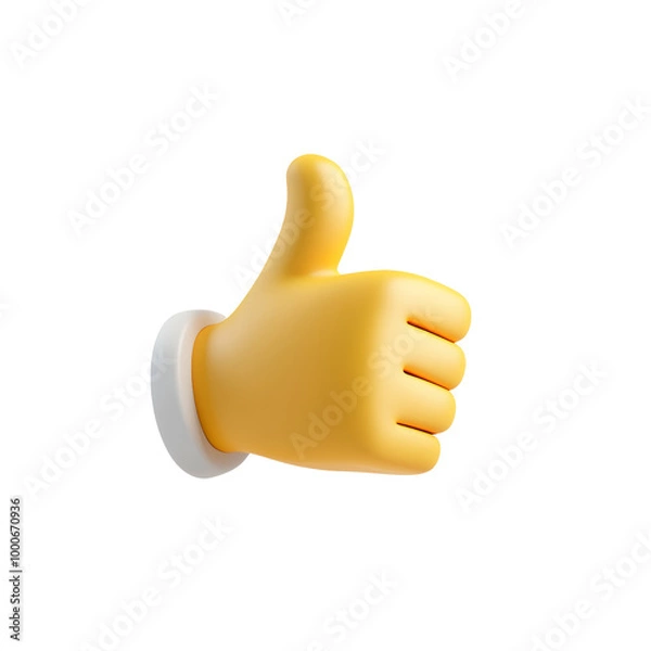 Fototapeta 3D emoji hand showing thumbs up gesture, symbolizing approval, agreement, or liking, isolated on white background.
