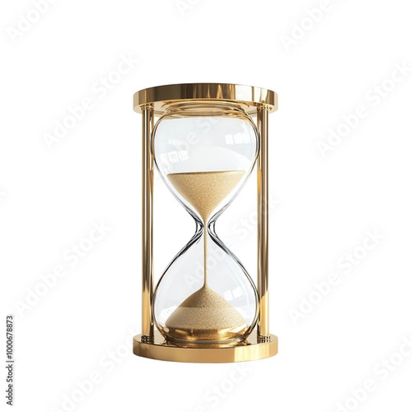 Fototapeta Elegant hourglass with golden casing, symbolizing the passage of time and efficiency in a minimalist design isolate on transparency background PNG.