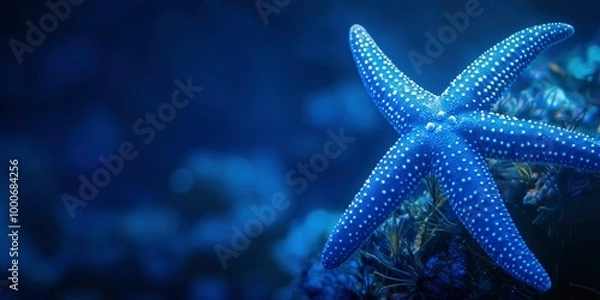 Obraz Close-up of a starfish in an underwater scene of the ocean, with dark blue background exhibiting aquatic wonders and marine life.