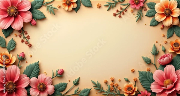 Fototapeta frame of flowers and butterflies