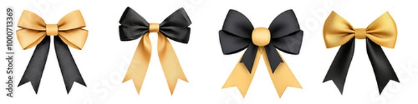 Fototapeta Elegant decorative bows in black and gold colors, perfect for gifts or festive occasions. These stylish bows add touch of sophistication and charm to any presentation