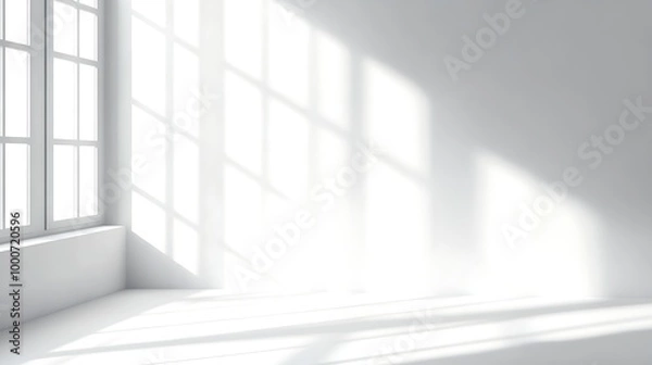 Obraz 
realistic and minimalist blurred natural light windows shadow overlay on wall paper texture abstract background minimal abstract light white background for product presentation., generative ai