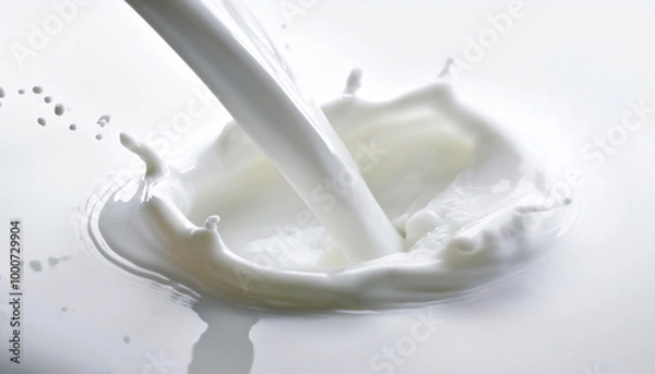 Obraz 注がれる牛乳のクローズアップ　白背景