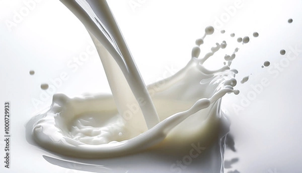 Obraz 注がれる牛乳のクローズアップ　白背景