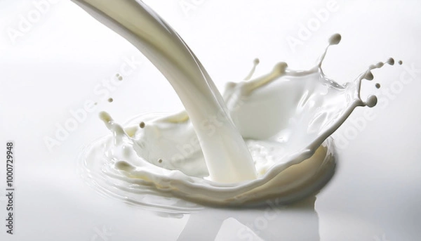 Obraz 注がれる牛乳のクローズアップ　白背景