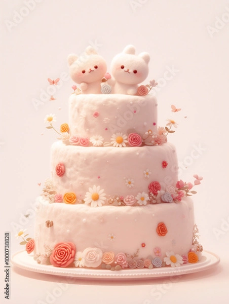 Fototapeta かわいいフェルト風のウェディングケーキ