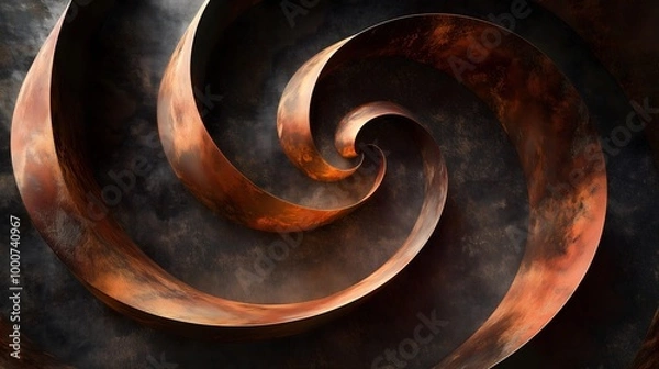 Fototapeta Copper Spiral Abstract Art: A mesmerizing close-up of a copper sculpture, forming a swirling vortex of intricate details. The warm hues and metallic sheen evoke a sense of depth, movement.