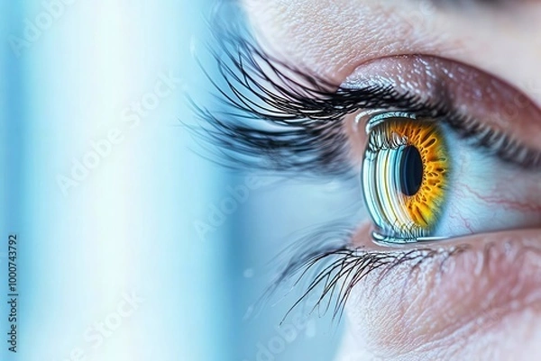 Fototapeta Detailed shot of an eye with a visible tear film breakdown, highlighting the lack of moisture, tear film deficiency, dry eyes symptom