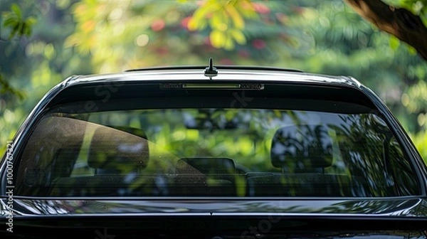 Obraz Black Car Rear Window with Blurred Green Background