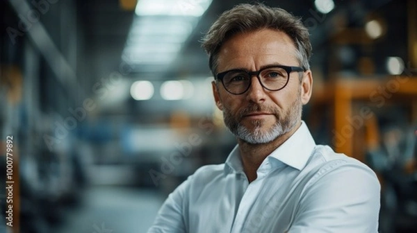 Fototapeta A man wearing glasses and a white shirt stands in front of a wall