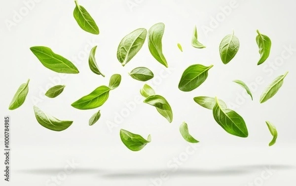 Fototapeta Fresh Basil Leaves Floating in Air Generative AI