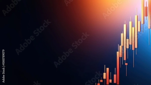 Fototapeta A vibrant financial graph shows a sharp upward trend, with colorful candlestick patterns against a dark background.