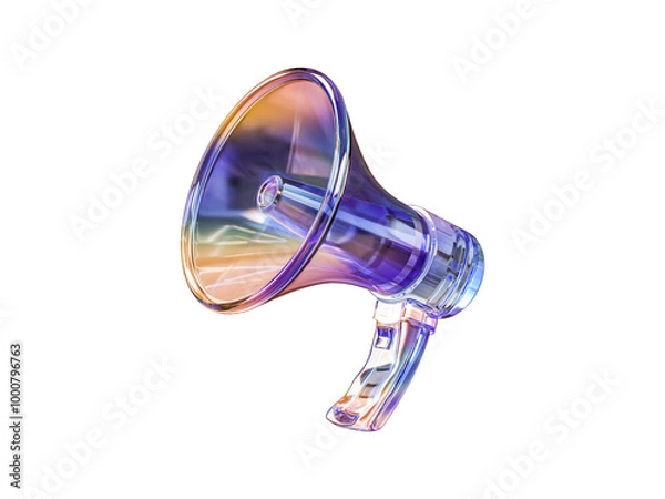 Fototapeta Futuristic Holographic Gradient Abstract Crystal Material Megaphone Icon Isolated on Transparent Background