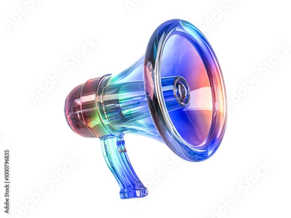 Fototapeta Futuristic Holographic Gradient Abstract Crystal Material Megaphone Icon Isolated on Transparent Background