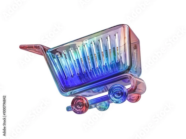 Obraz Futuristic Holographic Gradient Abstract Crystal Material Shopping Cart Icon Isolated on Transparent Background