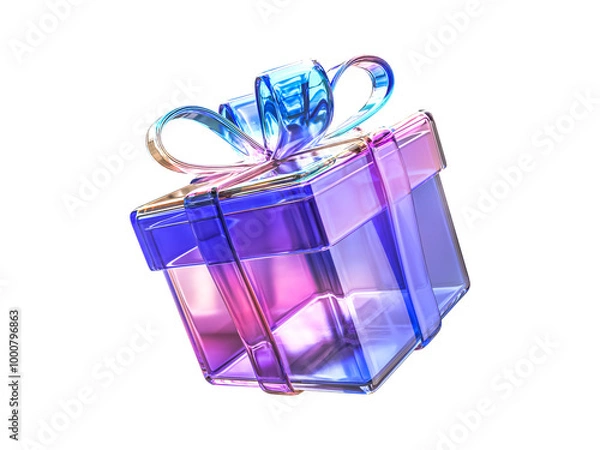 Obraz Futuristic Holographic Gradient Abstract Crystal Material Glass Gift Box  Icon Isolated on Transparent Background