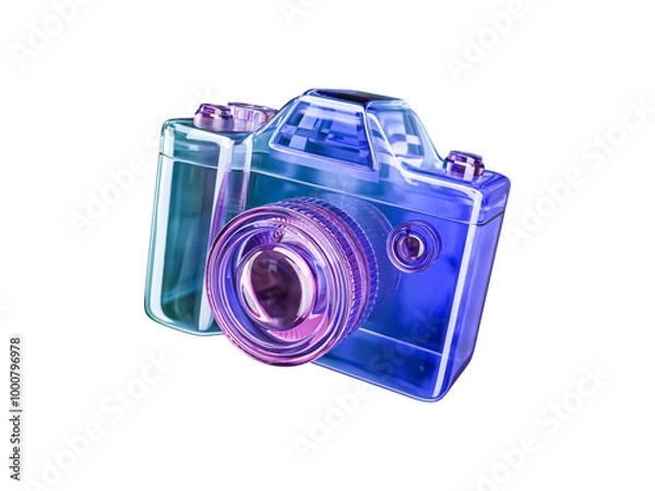 Fototapeta Futuristic Holographic Gradient Abstract Crystal Material Camera Icon Isolated on Transparent Background