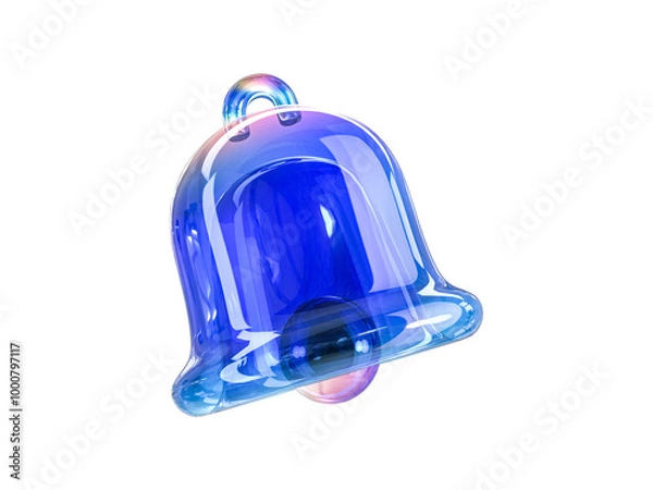 Fototapeta Futuristic Holographic Gradient Abstract Crystal Material Bell Icon  Isolated on Transparent Background