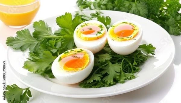 Obraz  Deliciously healthy snack  Hardboiled eggs with fresh parsley