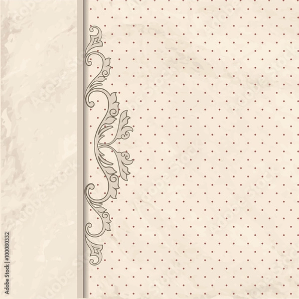 Fototapeta Floral border on vintage background. Old paper with patern in retro style