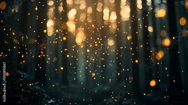 Fototapeta blurry image of small light between trees in the forest