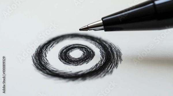 Fototapeta A pen is drawing a spiral on a white surface.