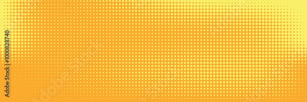 Fototapeta Yellow halftone pattern. Retro comic gradient background. Bright orange pixelated dotted texture overlay. Cartoon pop art faded gradient pattern.