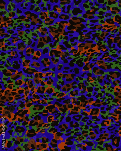 Fototapeta Full seamless leopard cheetah texture animal skin pattern. Blue orange textile fabric print. Suitable for fashion use. Vector illustration.