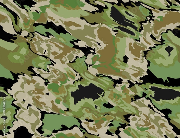 Fototapeta Full seamless watercolor camouflage texture print pattern. Usable for Jacket Pants Shirt and Shorts. Army textile fabric. Unique tie dye military camo. Vector illustration.