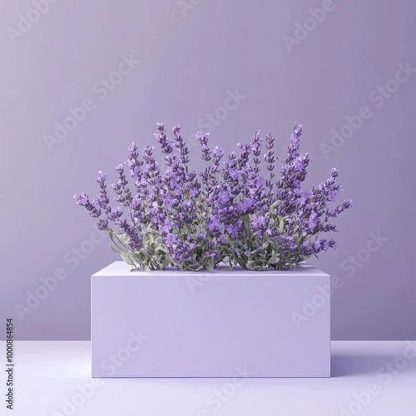 Fototapeta Lavender flowers in vase on purple background. 3d rendering.