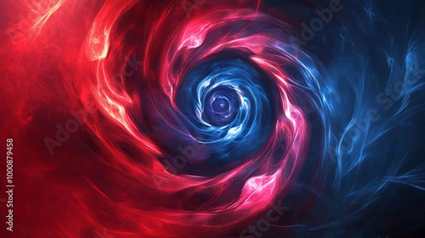Obraz Abstract swirl of red and blue light forming a vortex in the center.