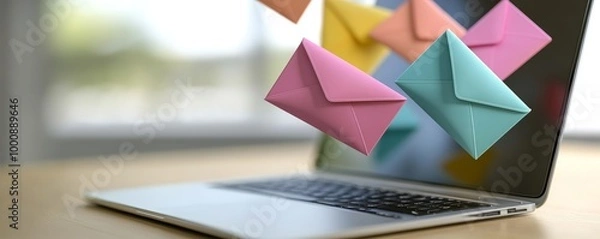 Fototapeta Laptop With Colorful Envelopes Flying Out