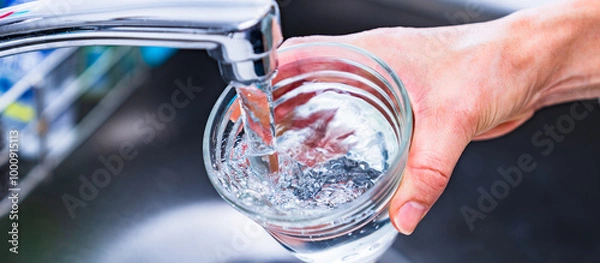 Fototapeta PFAS ： 有機フッ素化合物 が 水道水 中に 検出 ？ 【 水質 の 社会問題 の イメージ 】