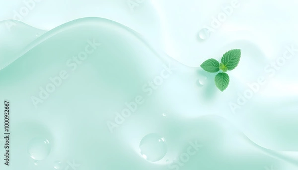Obraz Mint Leaves Floating on Water Drops.