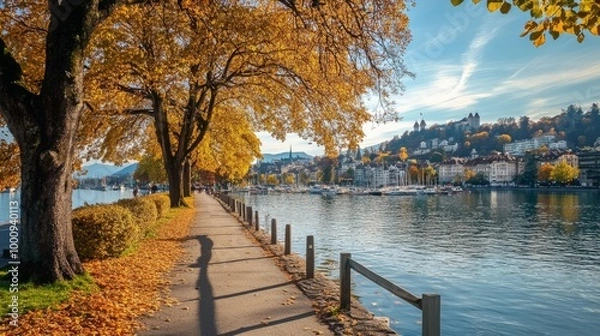Obraz Stroll by Zurich lake in fall