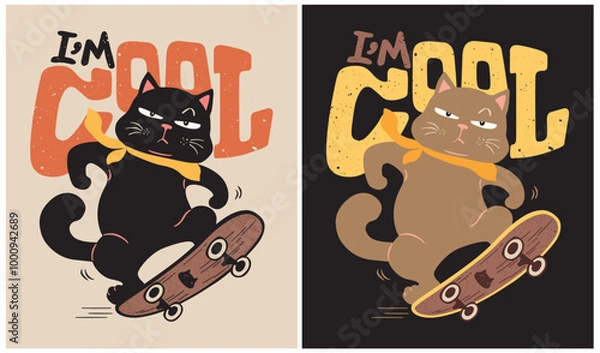 Obraz Black Cat on Skateboard