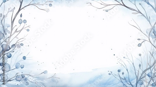 Obraz Elegant Watercolor Floral Frame with Blue Leaves and Branches. Serene Nature Themed Background