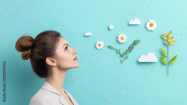 Fototapeta A businesswoman looking at a graph showing a successful business venture, symbolizing accomplishment and growth.