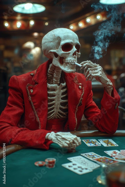 Obraz Smoking Skeleton Gambler
