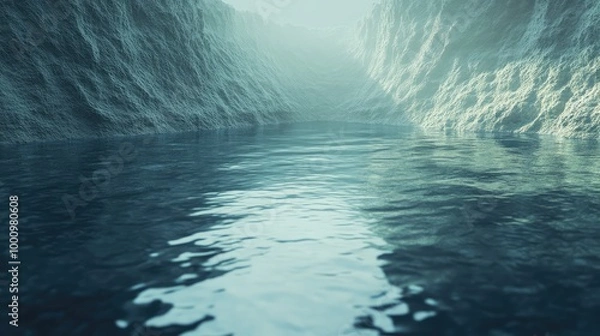 Fototapeta A minimalist 3D depiction of an abstract water bottom with layered textures, reflecting a tranquil underwater environment