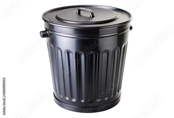 Fototapeta Metal trash can with lid isolated with transparent background.