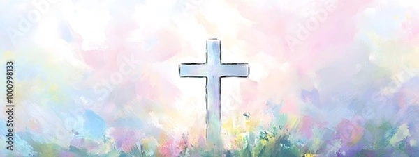 Fototapeta A simple cross in the background, colorful pastel colors, digital painting in the style of Impressionism