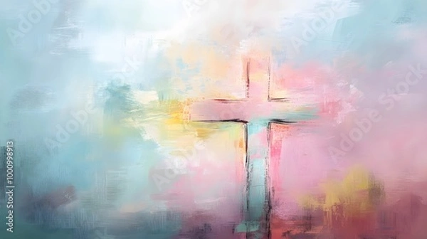 Fototapeta A simple cross in the background, colorful pastel colors, digital painting in the style of Impressionism